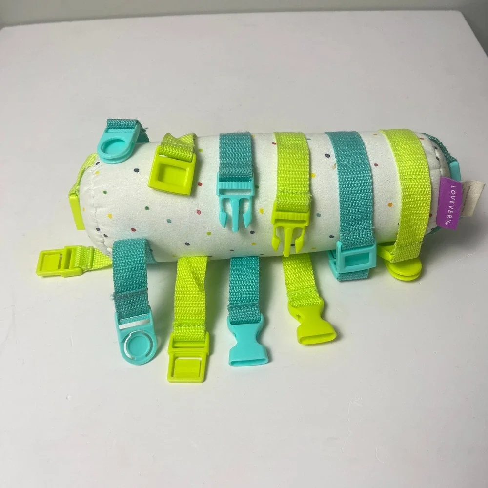 Lovevery Buckle Barrel Toddler Toy White Teal Sensory Fine Motor Montessori